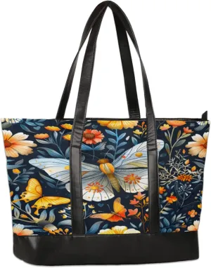 Women Tote Bag with Zipper, Shopper Handbag Travel Purse, PU Leather Laptop Tote Bags, Weekender Tote Bags