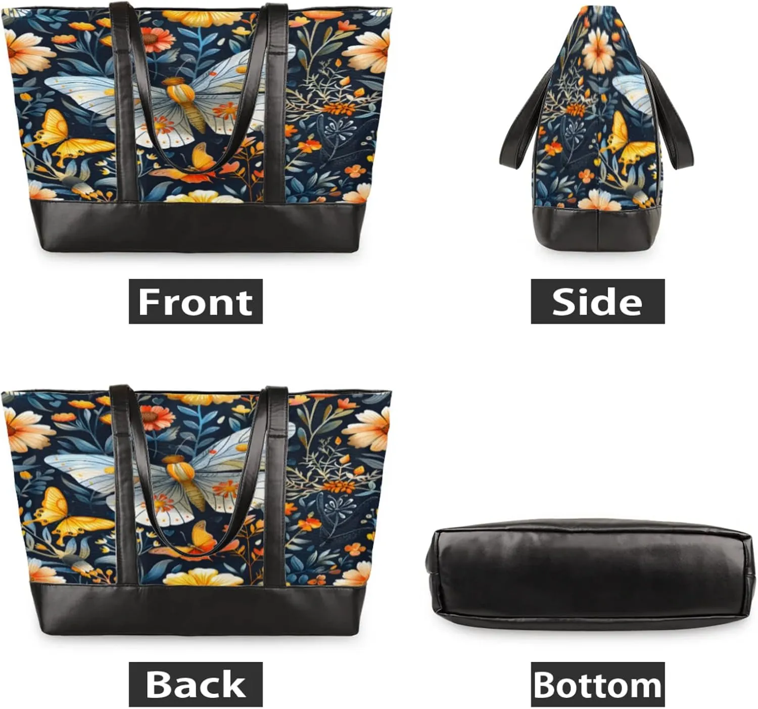 Women Tote Bag with Zipper, Shopper Handbag Travel Purse, PU Leather Laptop Tote Bags, Weekender Tote Bags