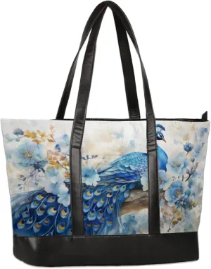 Women Tote Bag with Zipper, Shopper Handbag Travel Purse, PU Leather Laptop Tote Bags, Weekender Tote Bags