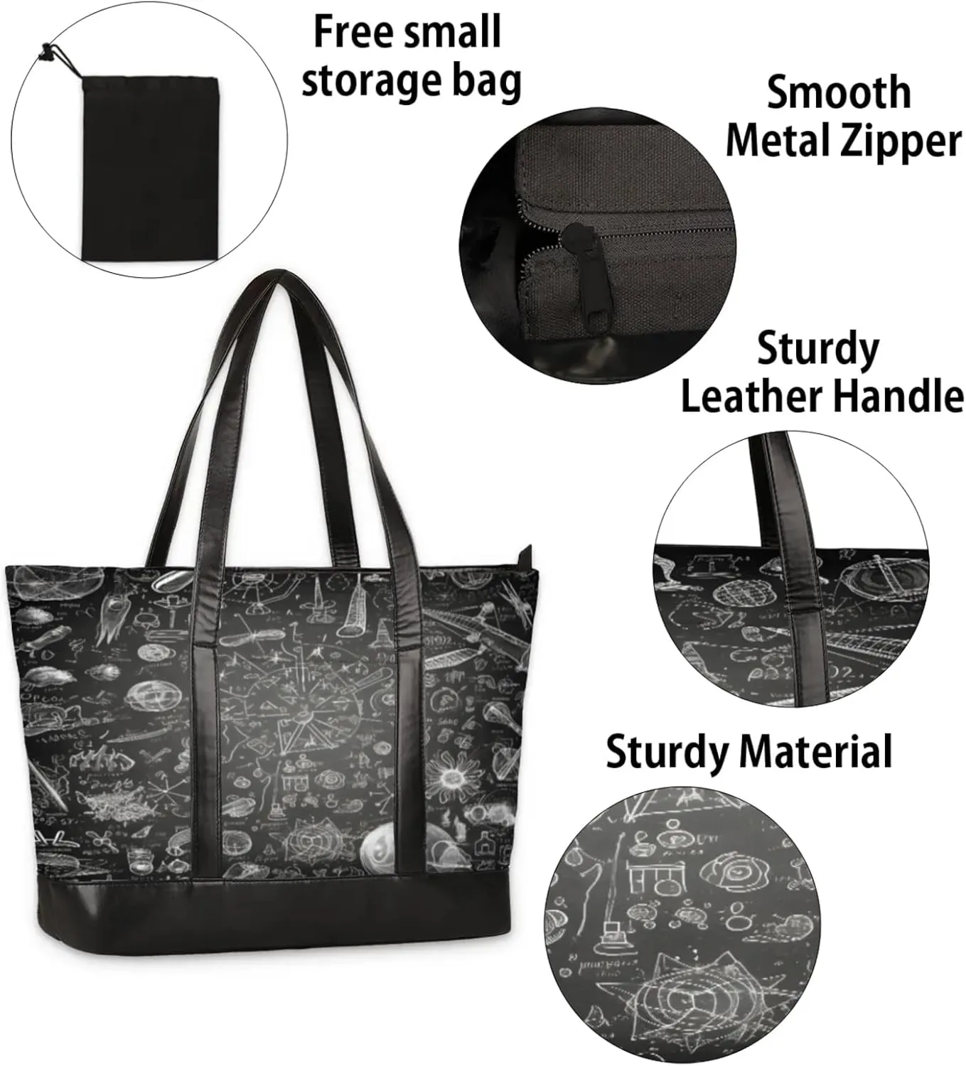 Women Tote Bag with Zipper, Shopper Handbag Travel Purse, PU Leather Laptop Tote Bags, Weekender Tote Bags
