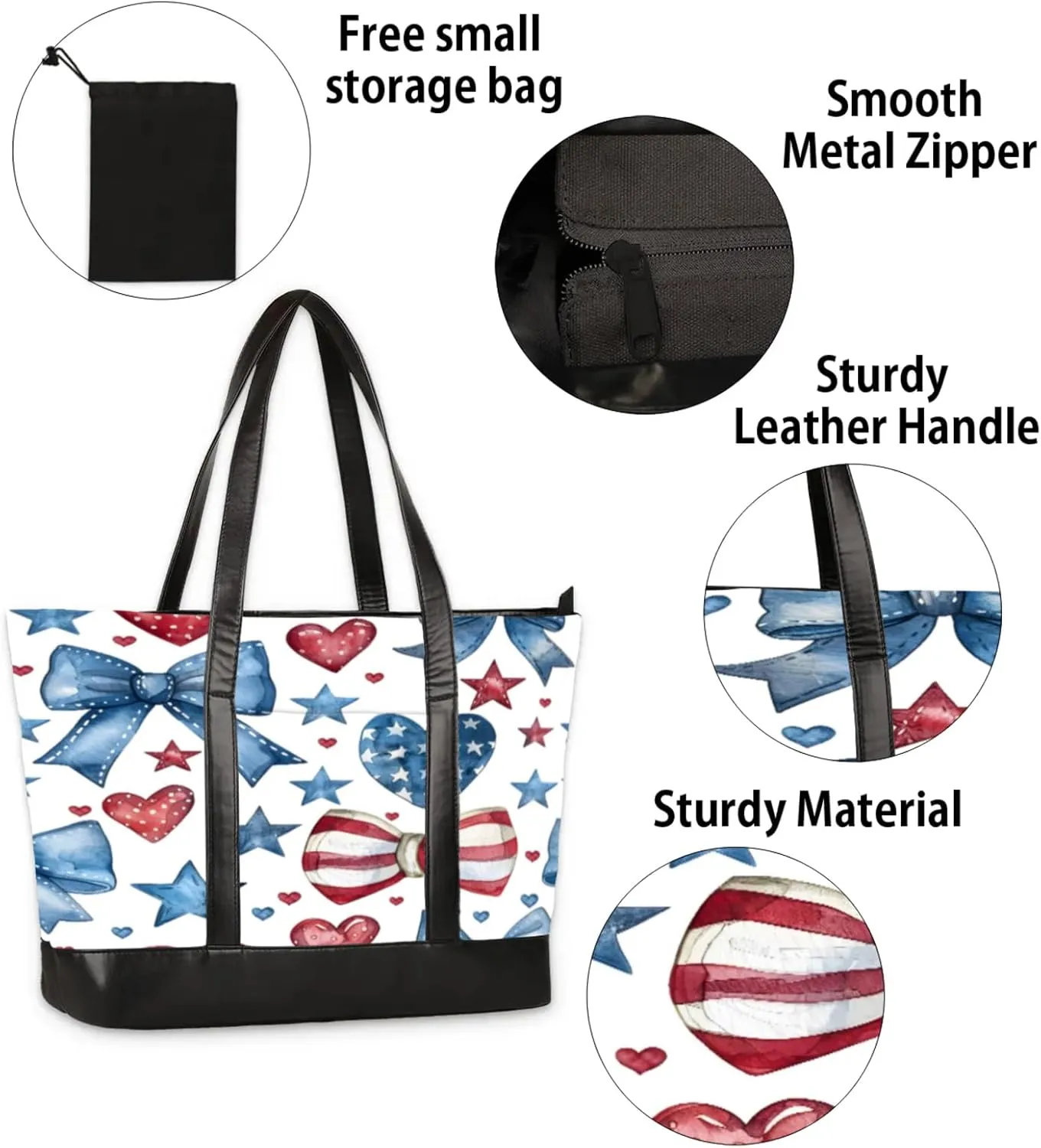 Women Tote Bag with Zipper, Shopper Handbag Travel Purse, PU Leather Laptop Tote Bags, Weekender Tote Bags