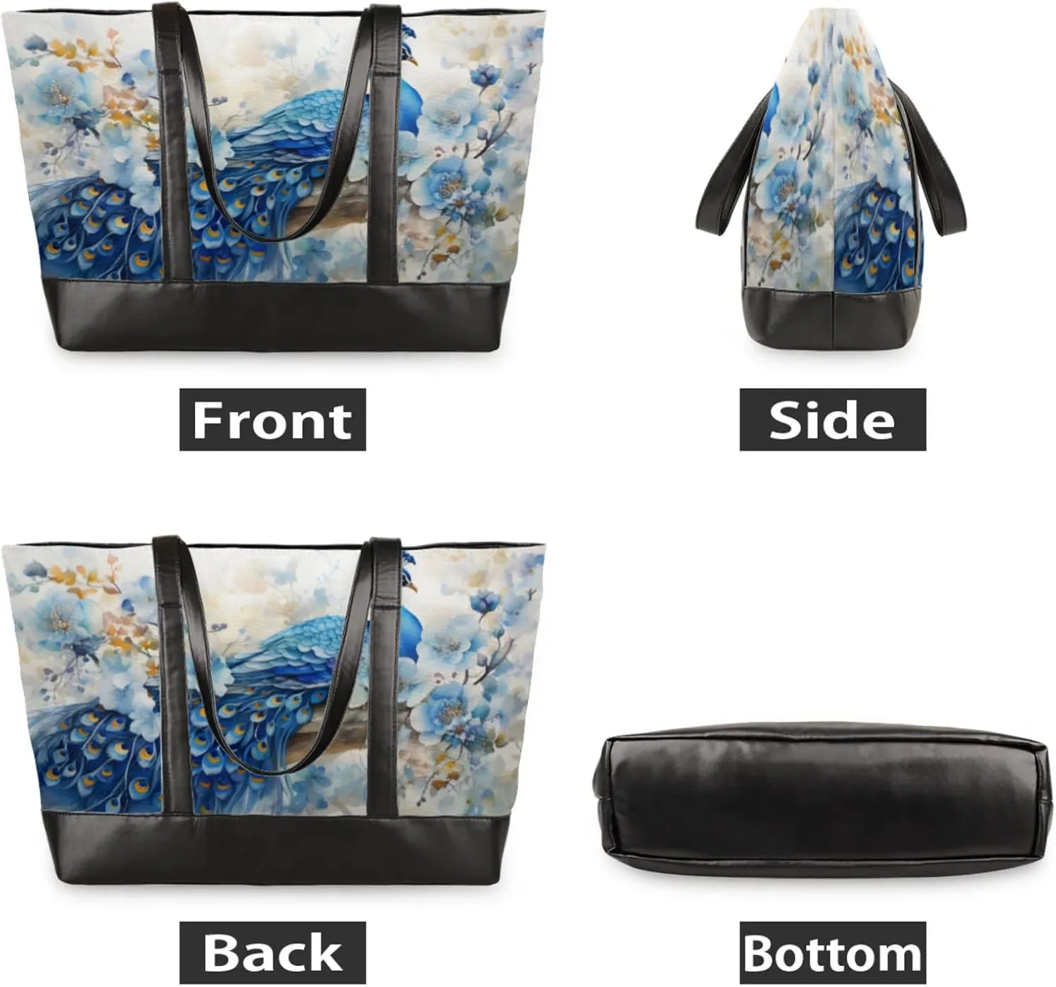 Women Tote Bag with Zipper, Shopper Handbag Travel Purse, PU Leather Laptop Tote Bags, Weekender Tote Bags