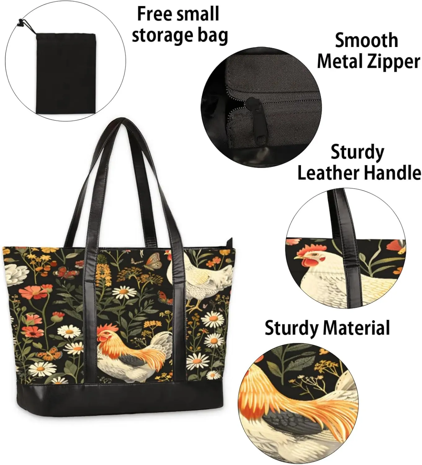 Women Tote Bag with Zipper, Shopper Handbag Travel Purse, PU Leather Laptop Tote Bags, Weekender Tote Bags