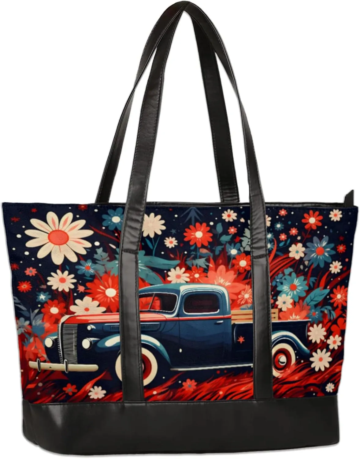 Women Tote Bag with Zipper, Shopper Handbag Travel Purse, PU Leather Laptop Tote Bags, Weekender Tote Bags