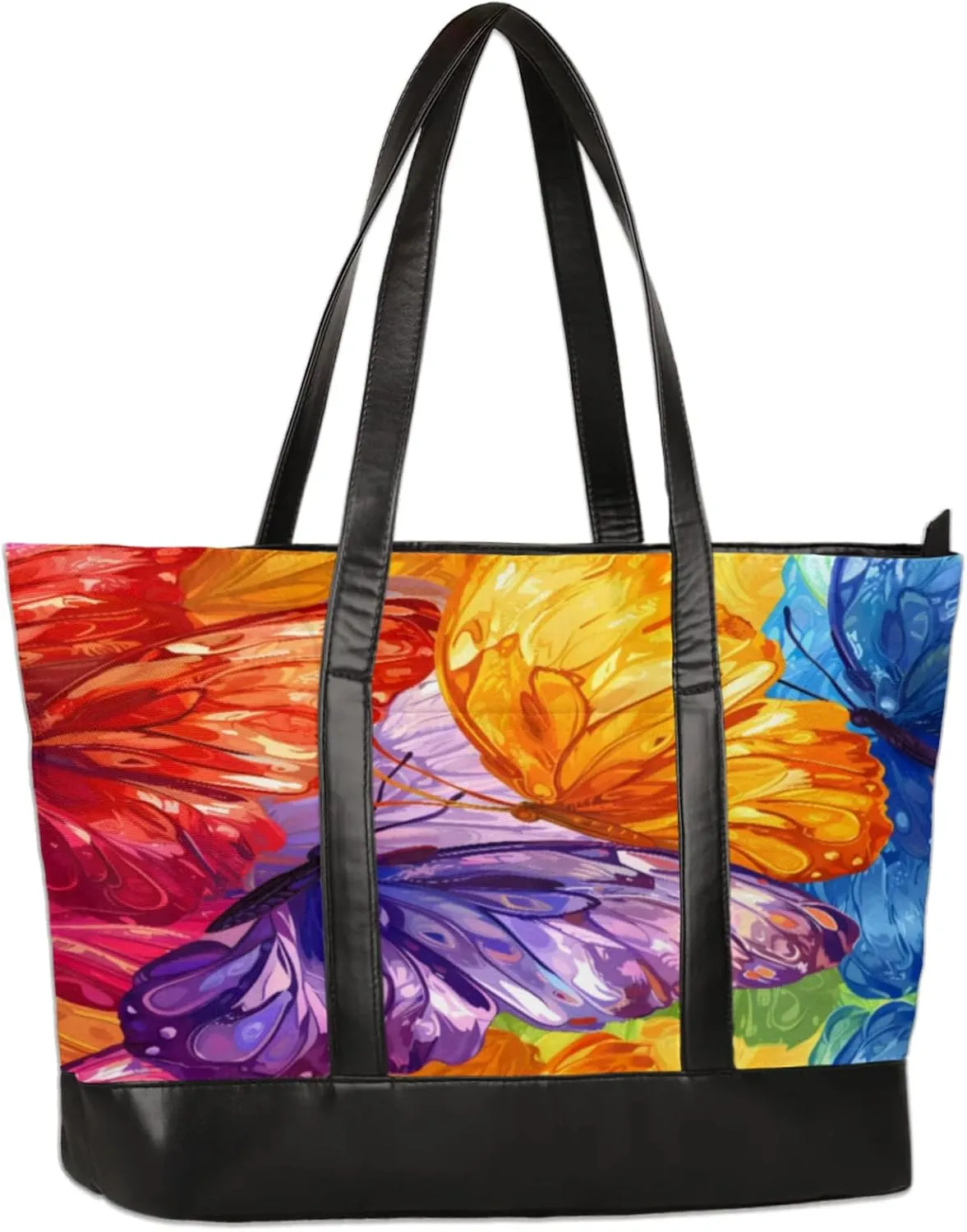 Women Tote Bag with Zipper, Shopper Handbag Travel Purse, PU Leather Laptop Tote Bags, Weekender Tote Bags