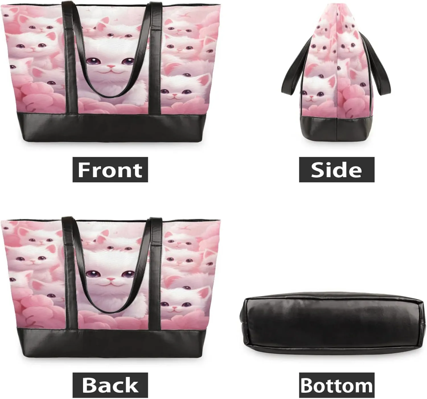 Women Tote Bag with Zipper, Shopper Handbag Travel Purse, PU Leather Laptop Tote Bags, Weekender Tote Bags