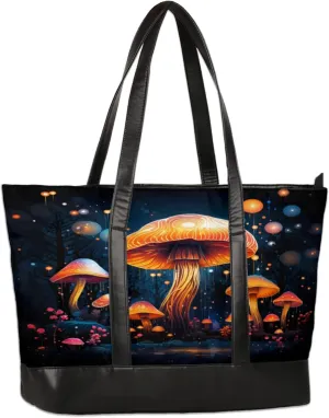Women Tote Bag with Zipper, Shopper Handbag Travel Purse, PU Leather Laptop Tote Bags, Weekender Tote Bags