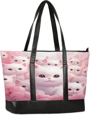 Women Tote Bag with Zipper, Shopper Handbag Travel Purse, PU Leather Laptop Tote Bags, Weekender Tote Bags