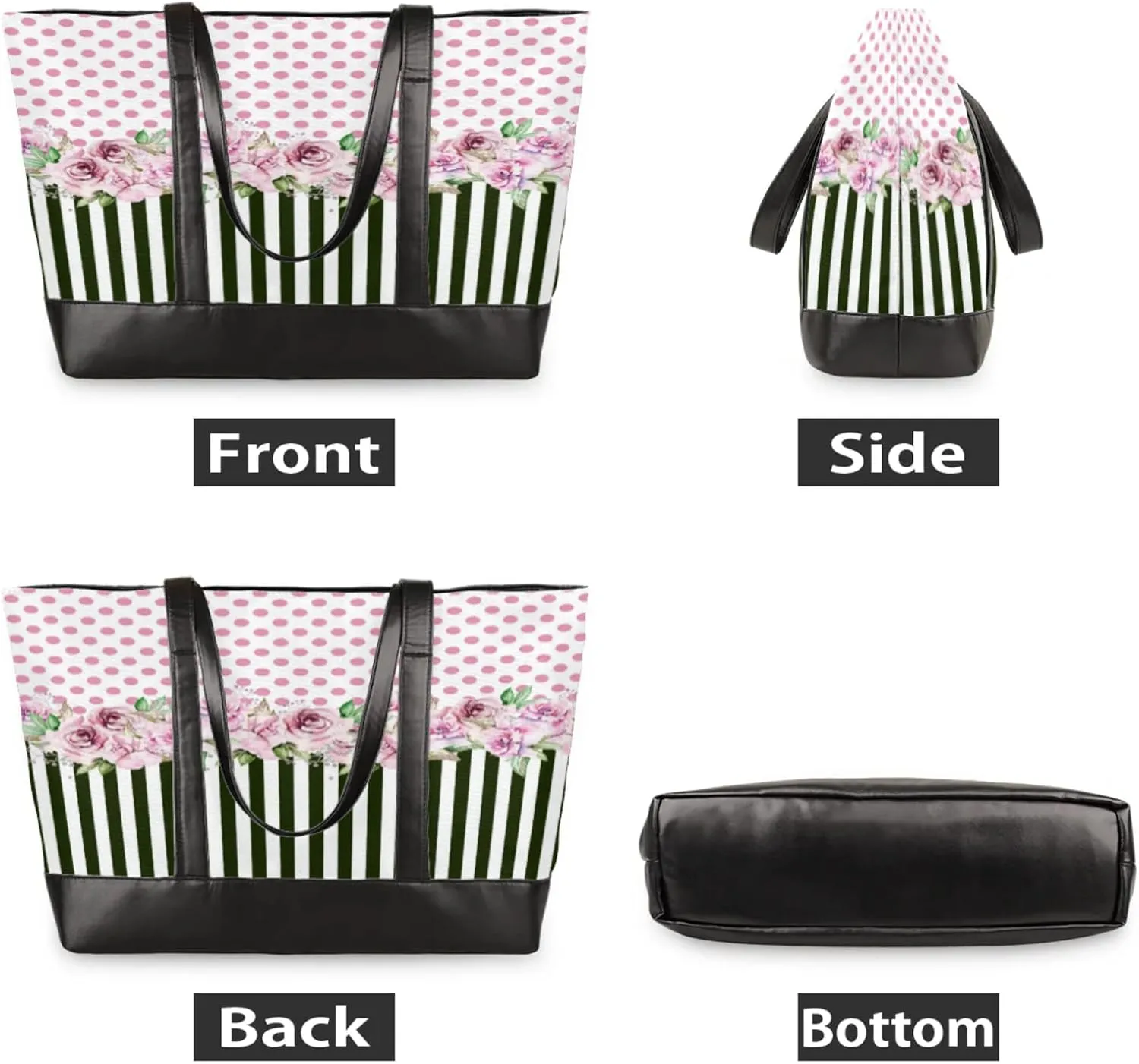 Women Tote Bag with Zipper, Shopper Handbag Travel Purse, PU Leather Laptop Tote Bags, Weekender Tote Bags