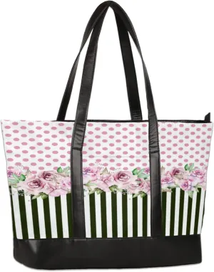 Women Tote Bag with Zipper, Shopper Handbag Travel Purse, PU Leather Laptop Tote Bags, Weekender Tote Bags