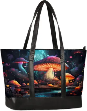 Women Tote Bag with Zipper, Shopper Handbag Travel Purse, PU Leather Laptop Tote Bags, Weekender Tote Bags