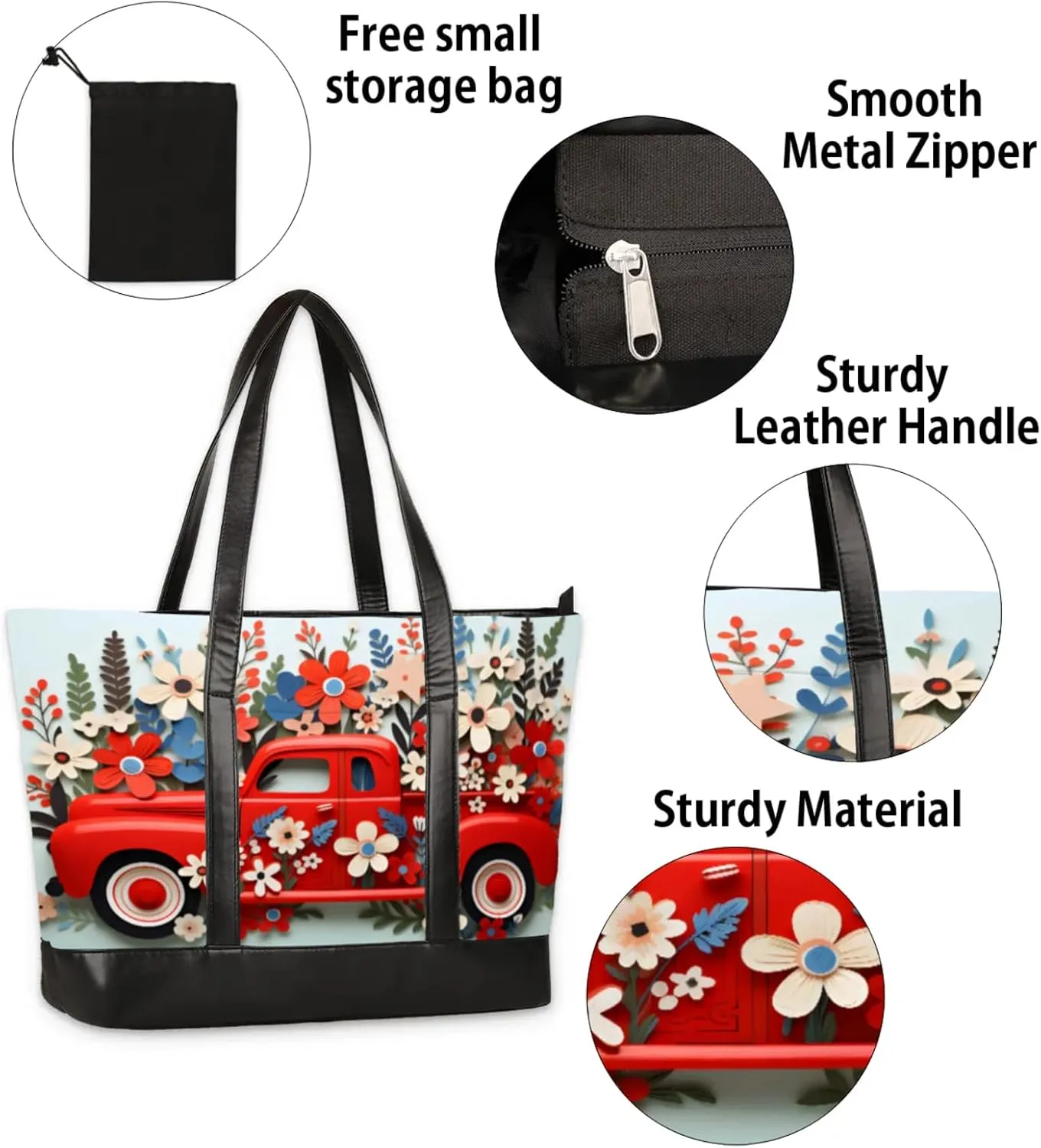 Women Tote Bag with Zipper, Shopper Handbag Travel Purse, PU Leather Laptop Tote Bags, Weekender Tote Bags