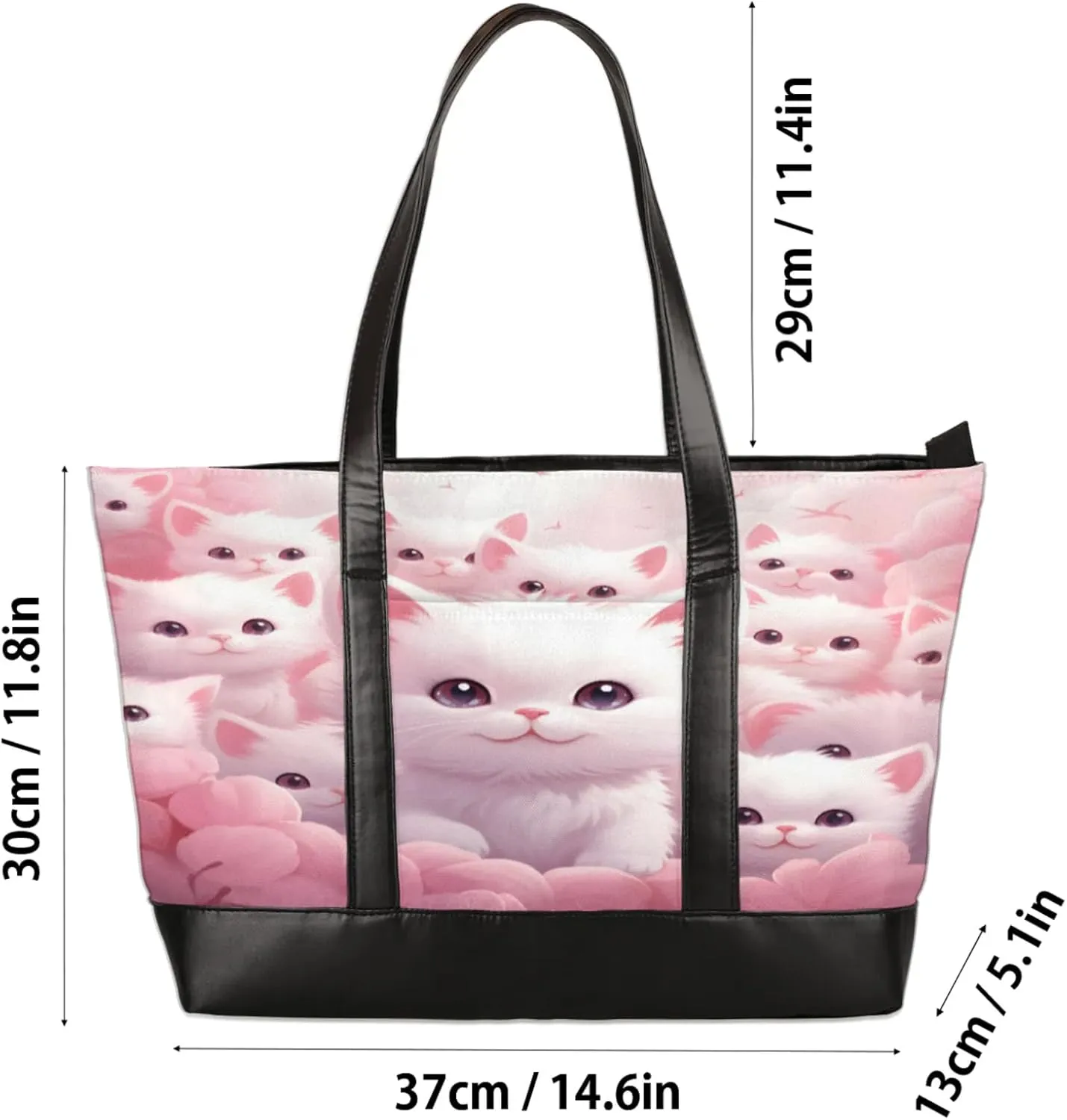 Women Tote Bag with Zipper, Shopper Handbag Travel Purse, PU Leather Laptop Tote Bags, Weekender Tote Bags