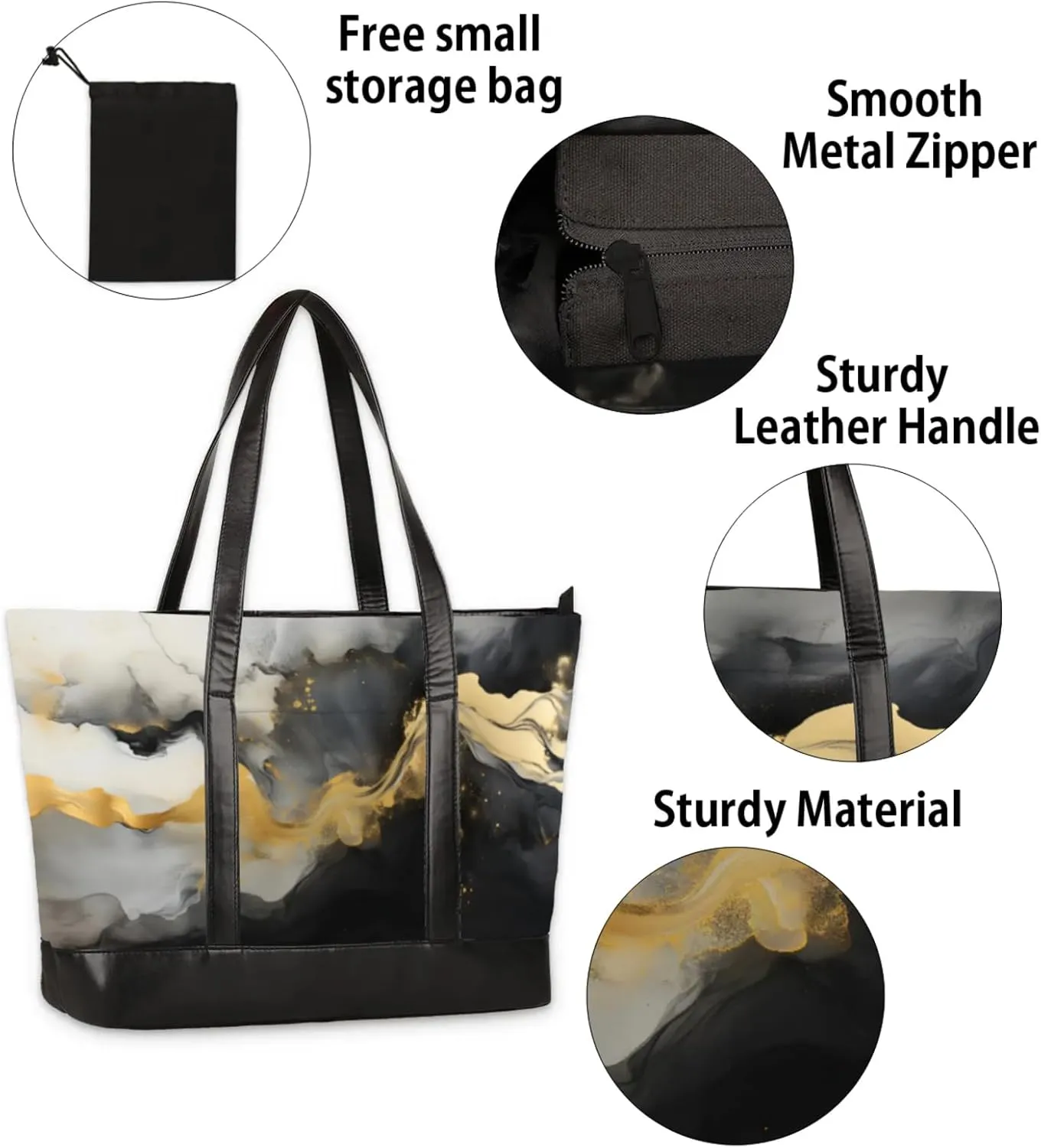 Women Tote Bag with Zipper, Shopper Handbag Travel Purse, PU Leather Laptop Tote Bags, Weekender Tote Bags