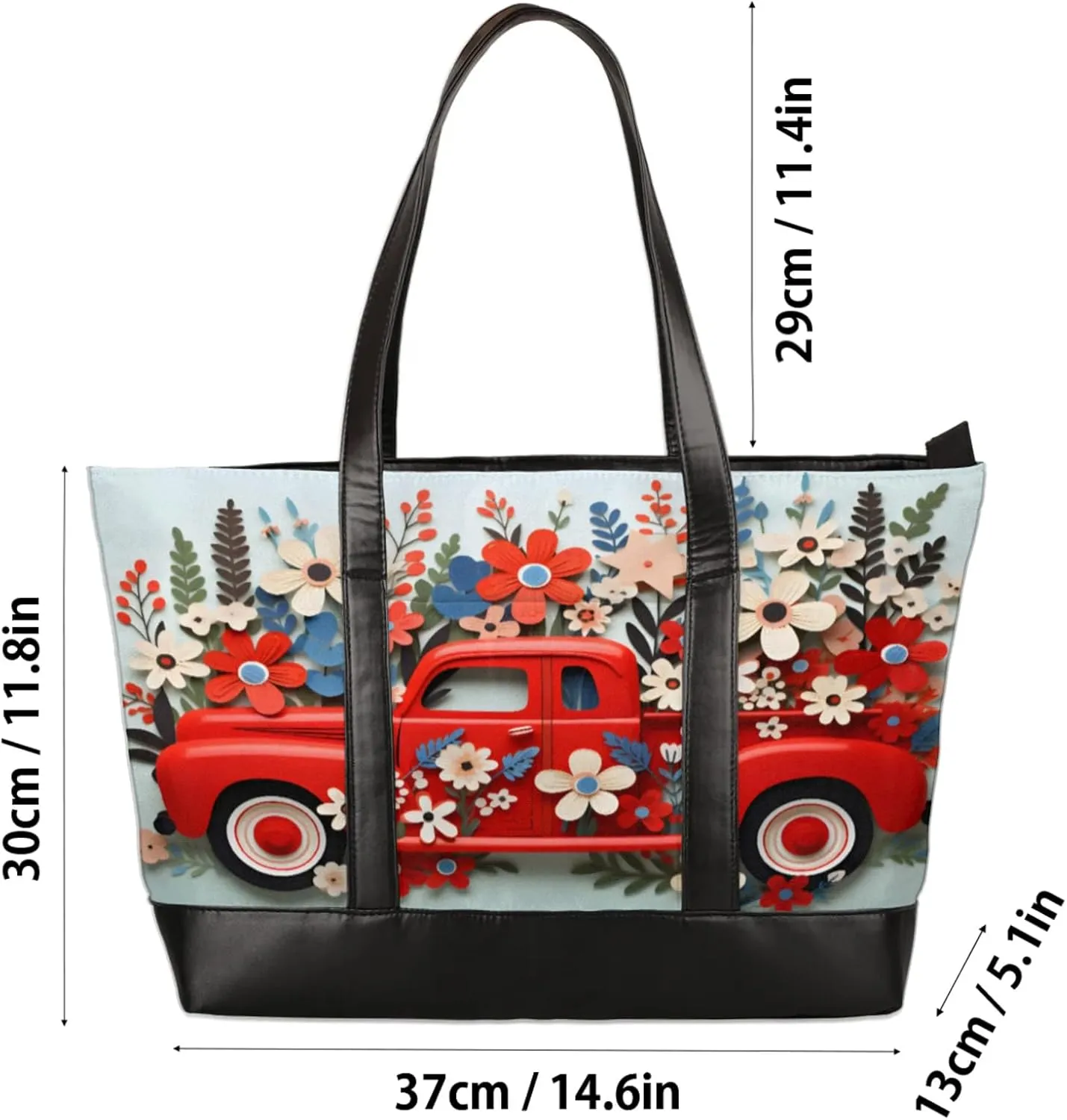 Women Tote Bag with Zipper, Shopper Handbag Travel Purse, PU Leather Laptop Tote Bags, Weekender Tote Bags