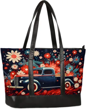 Women Tote Bag with Zipper, Shopper Handbag Travel Purse, PU Leather Laptop Tote Bags, Weekender Tote Bags