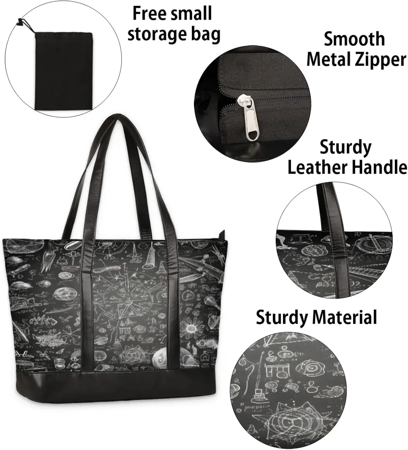 Women Tote Bag with Zipper, Shopper Handbag Travel Purse, PU Leather Laptop Tote Bags, Weekender Tote Bags