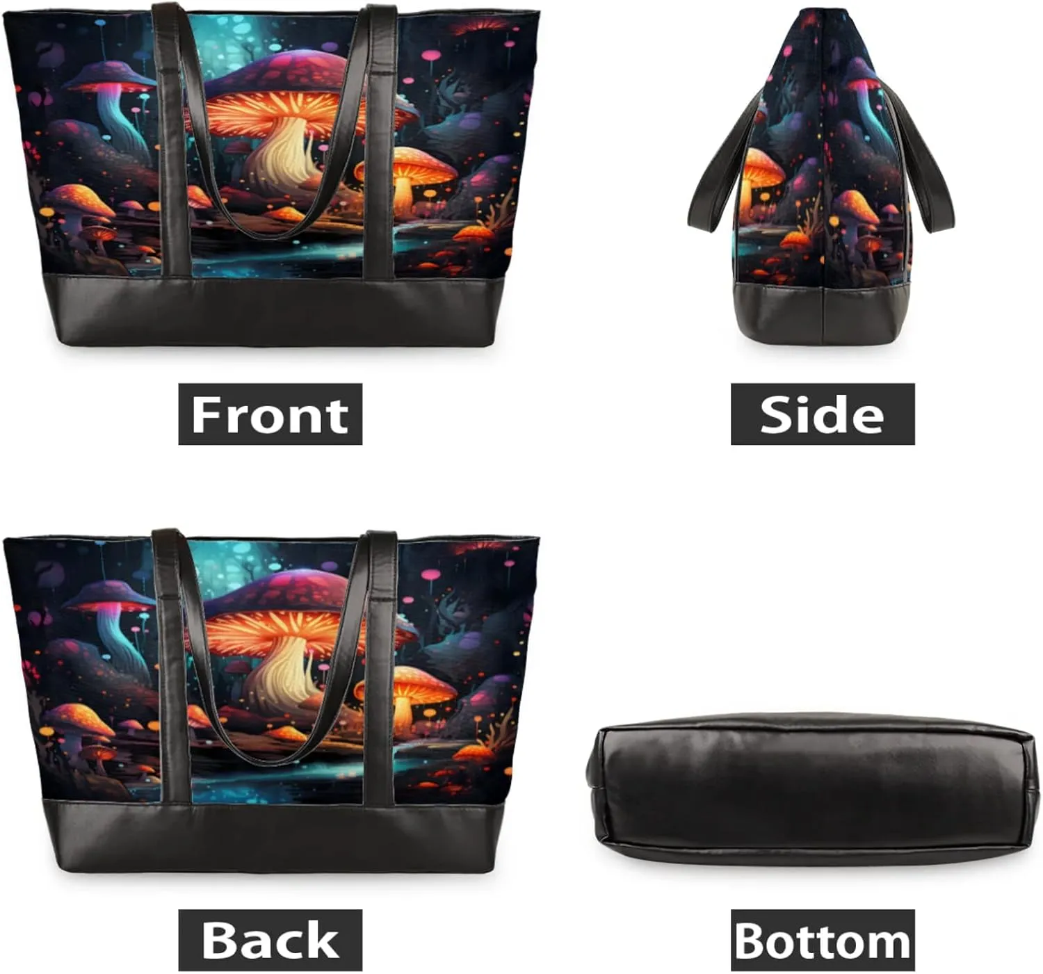 Women Tote Bag with Zipper, Shopper Handbag Travel Purse, PU Leather Laptop Tote Bags, Weekender Tote Bags