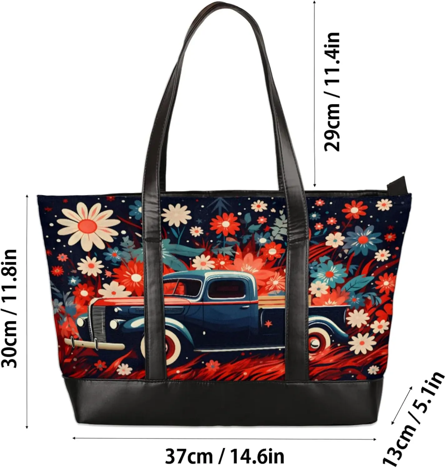 Women Tote Bag with Zipper, Shopper Handbag Travel Purse, PU Leather Laptop Tote Bags, Weekender Tote Bags