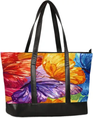 Women Tote Bag with Zipper, Shopper Handbag Travel Purse, PU Leather Laptop Tote Bags, Weekender Tote Bags
