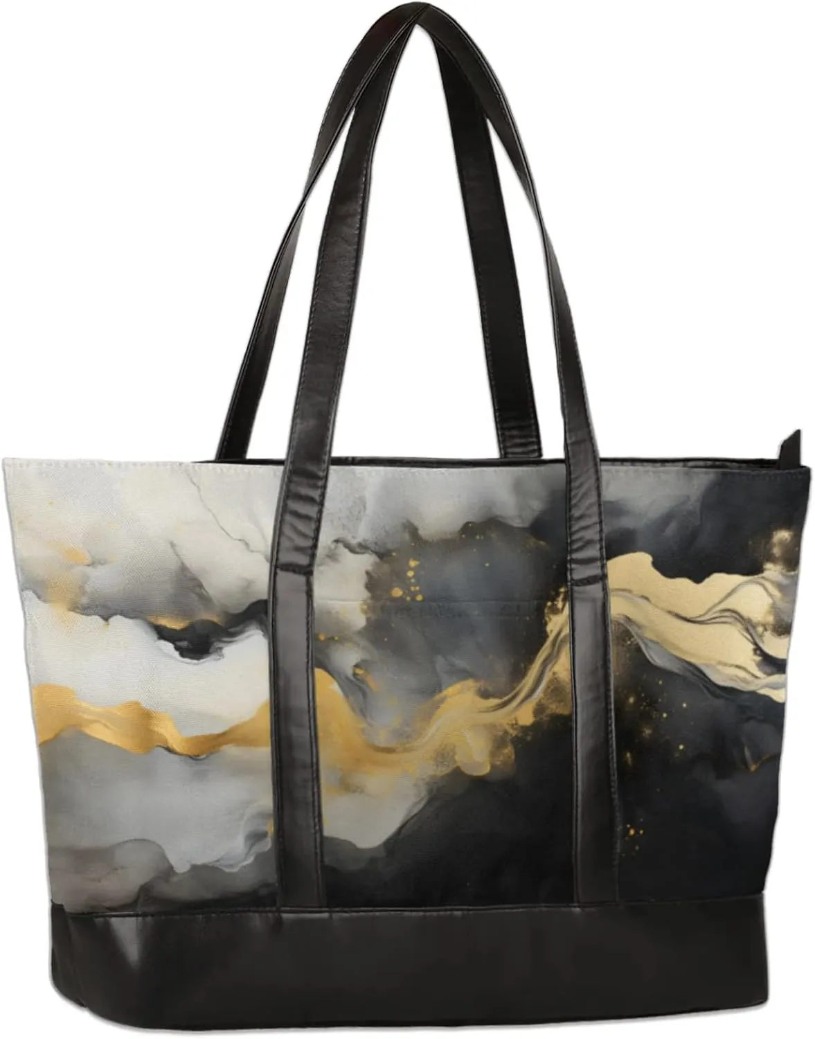 Women Tote Bag with Zipper, Shopper Handbag Travel Purse, PU Leather Laptop Tote Bags, Weekender Tote Bags