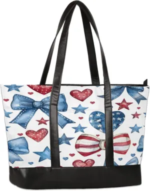 Women Tote Bag with Zipper, Shopper Handbag Travel Purse, PU Leather Laptop Tote Bags, Weekender Tote Bags