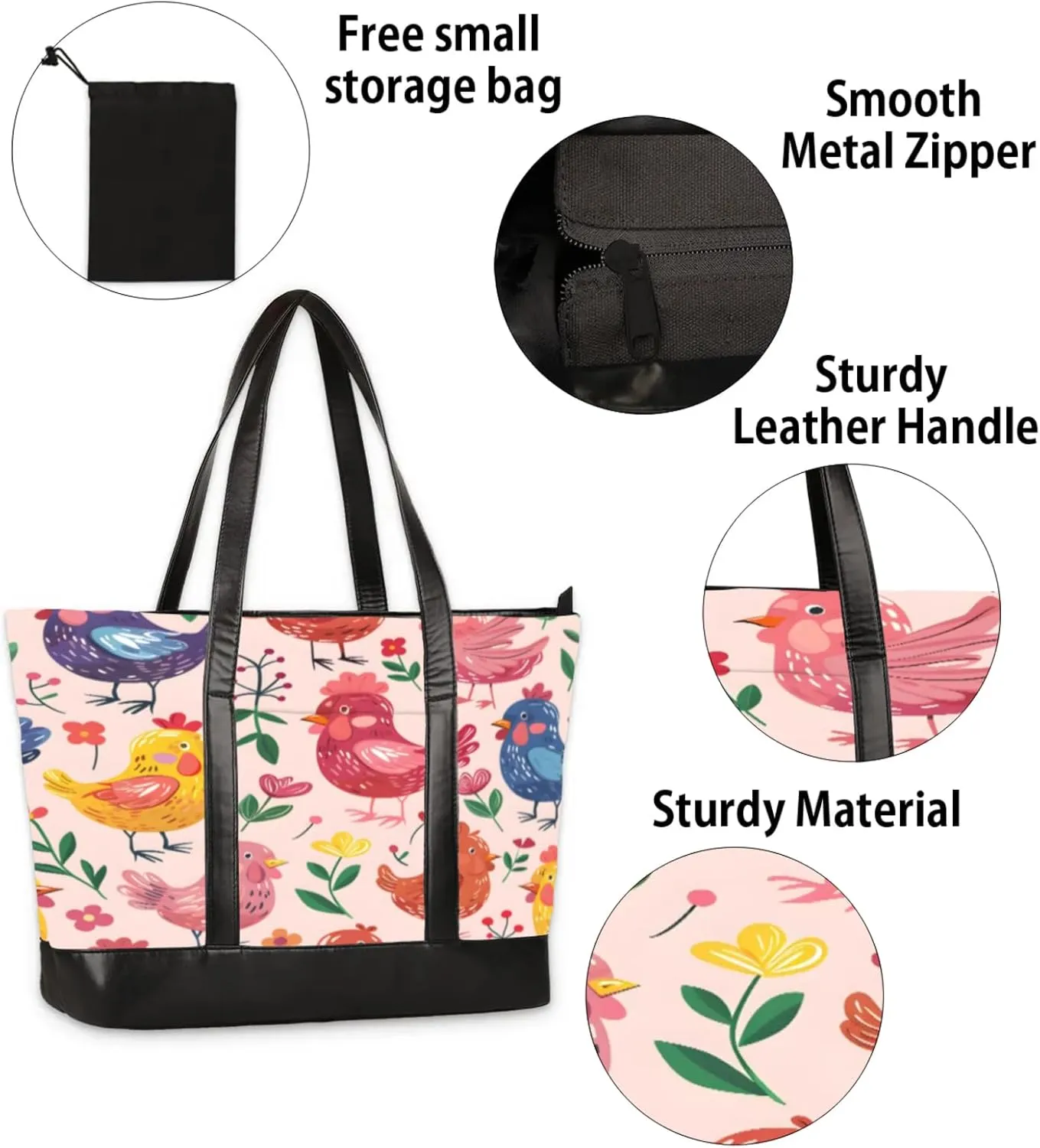 Women Tote Bag with Zipper, Shopper Handbag Travel Purse, PU Leather Laptop Tote Bags, Weekender Tote Bags