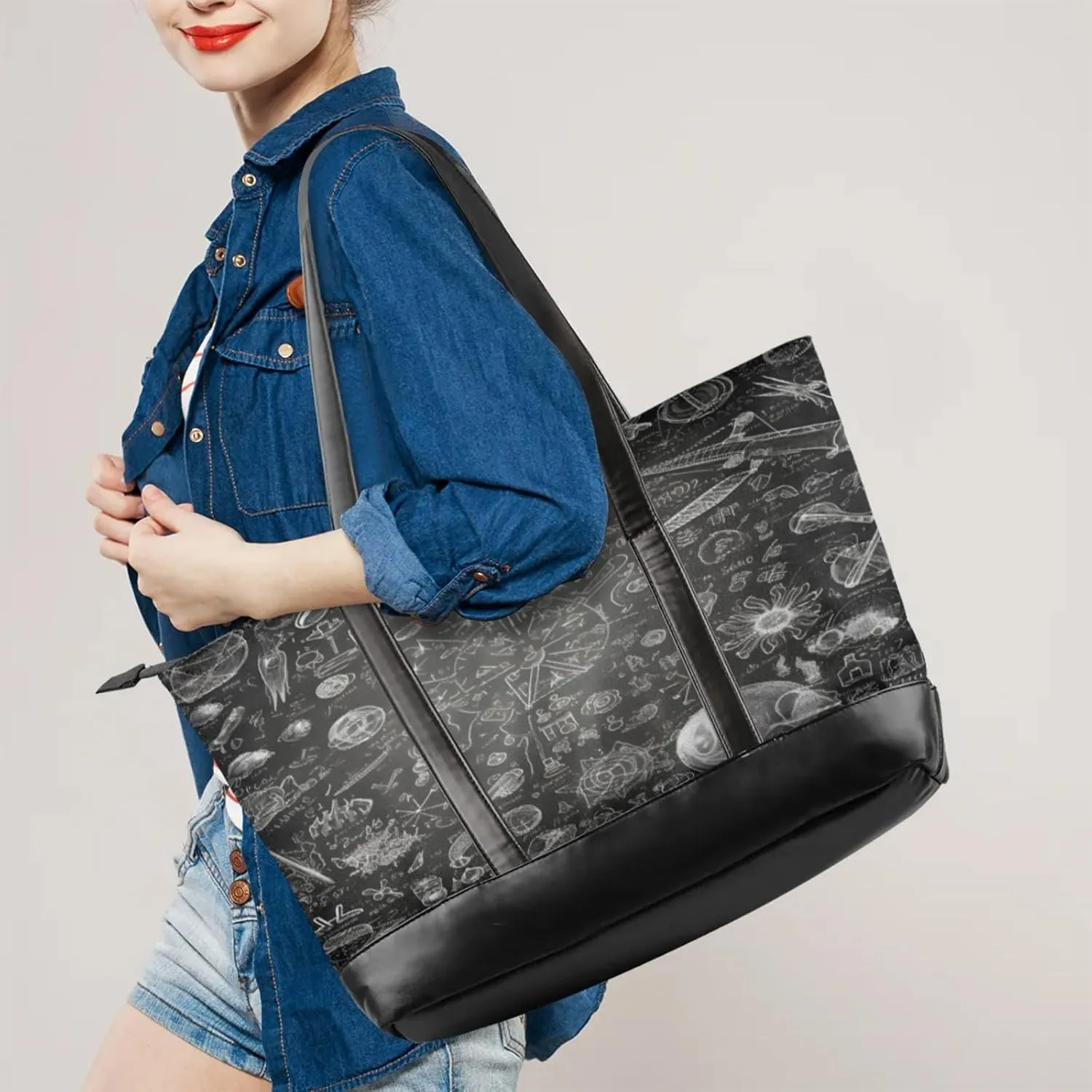 Women Tote Bag with Zipper, Shopper Handbag Travel Purse, PU Leather Laptop Tote Bags, Weekender Tote Bags