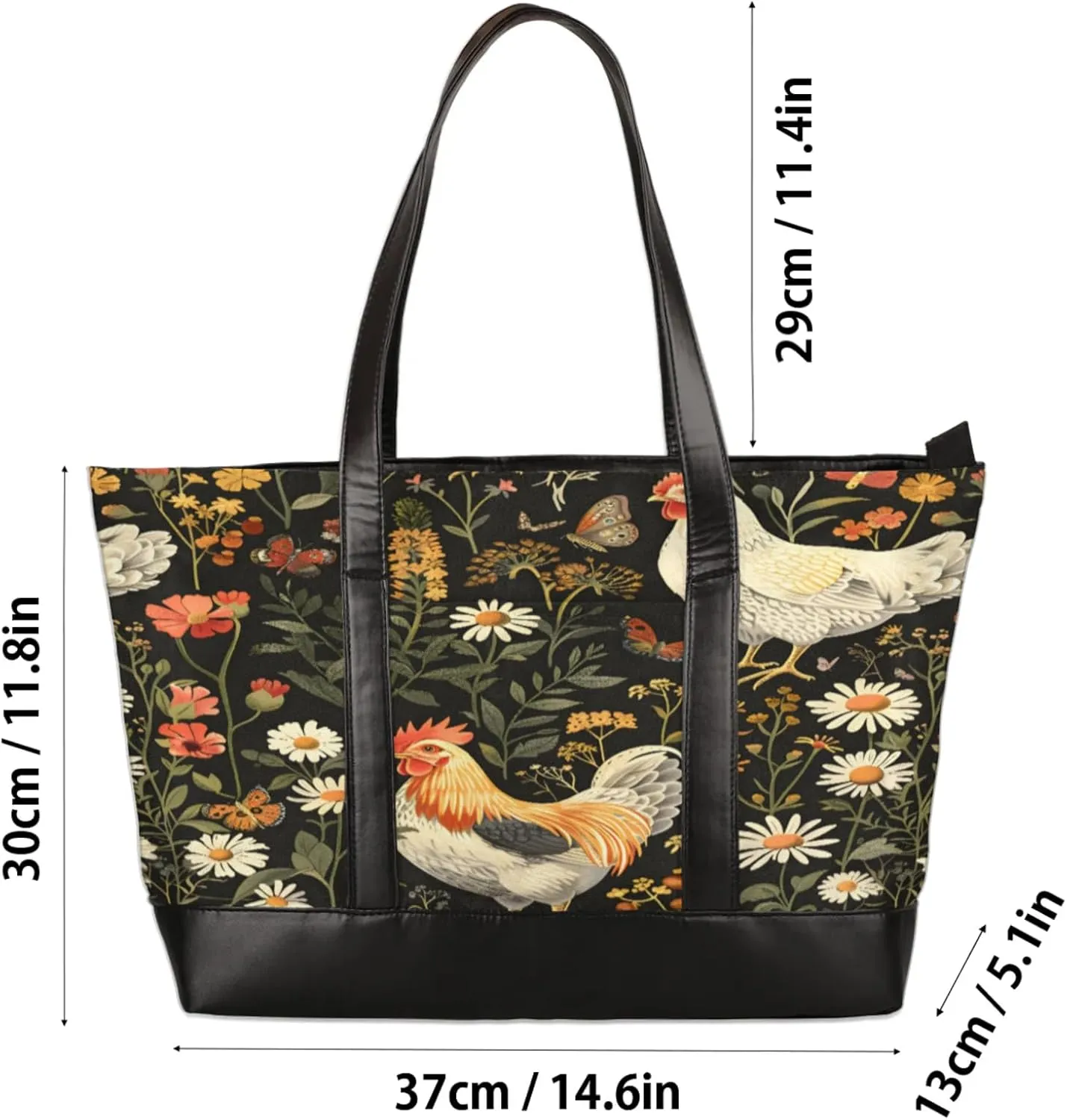 Women Tote Bag with Zipper, Shopper Handbag Travel Purse, PU Leather Laptop Tote Bags, Weekender Tote Bags