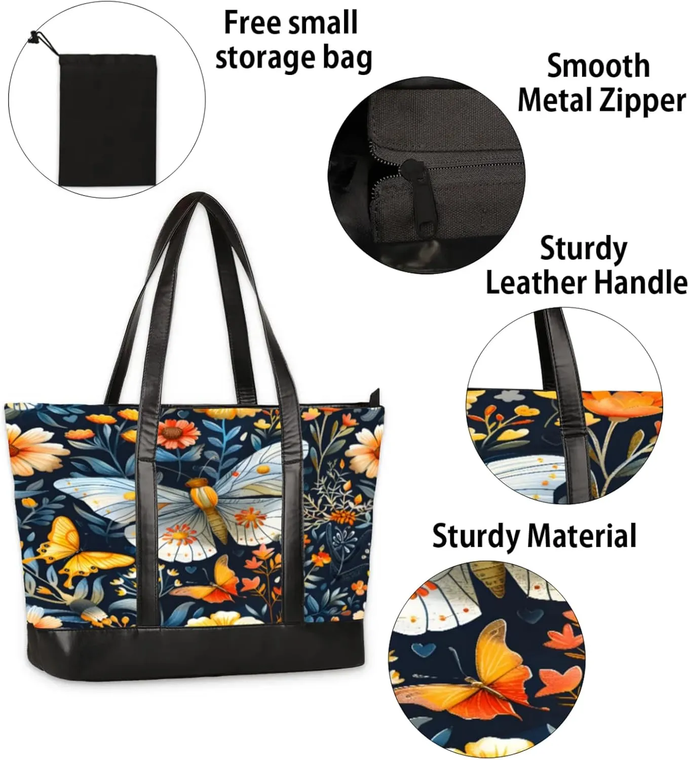Women Tote Bag with Zipper, Shopper Handbag Travel Purse, PU Leather Laptop Tote Bags, Weekender Tote Bags