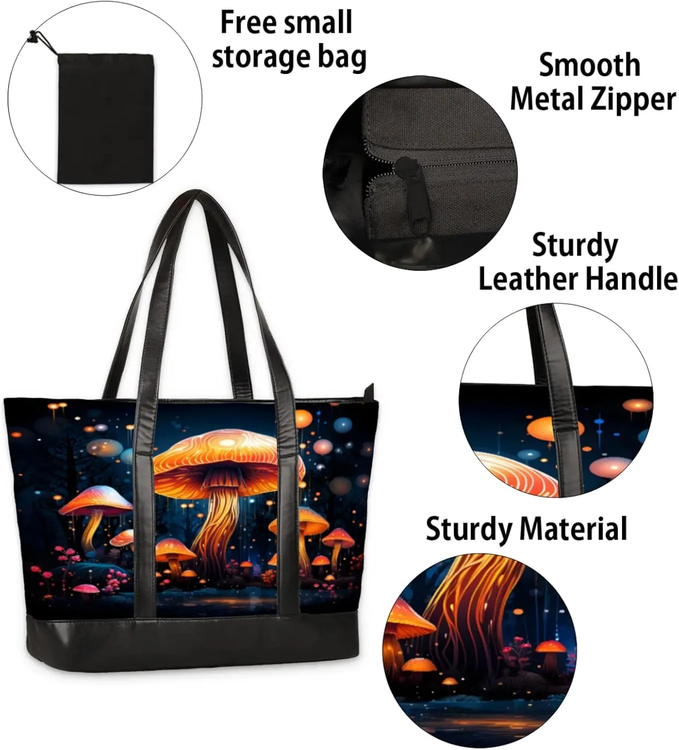 Women Tote Bag with Zipper, Shopper Handbag Travel Purse, PU Leather Laptop Tote Bags, Weekender Tote Bags