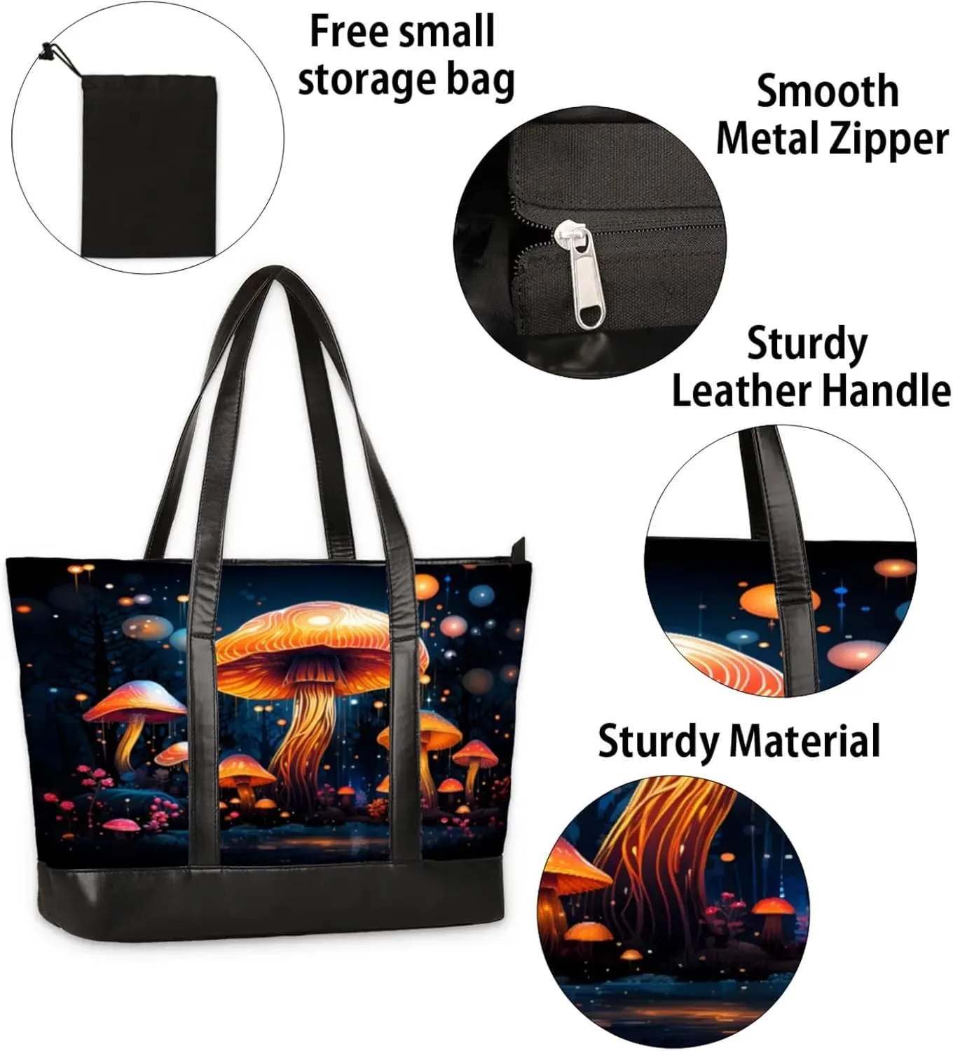 Women Tote Bag with Zipper, Shopper Handbag Travel Purse, PU Leather Laptop Tote Bags, Weekender Tote Bags