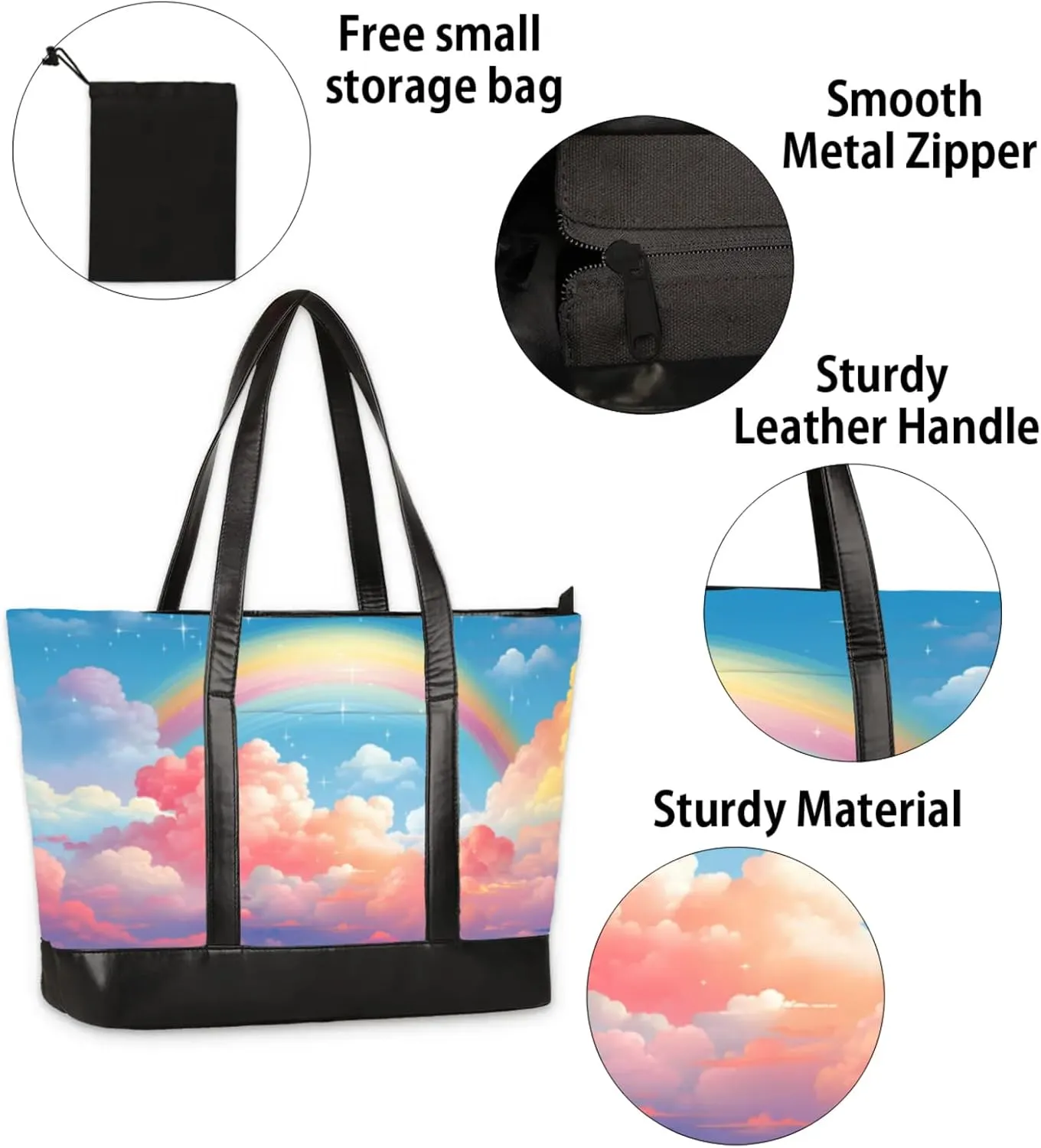 Women Tote Bag with Zipper, Shopper Handbag Travel Purse, PU Leather Laptop Tote Bags, Weekender Tote Bags
