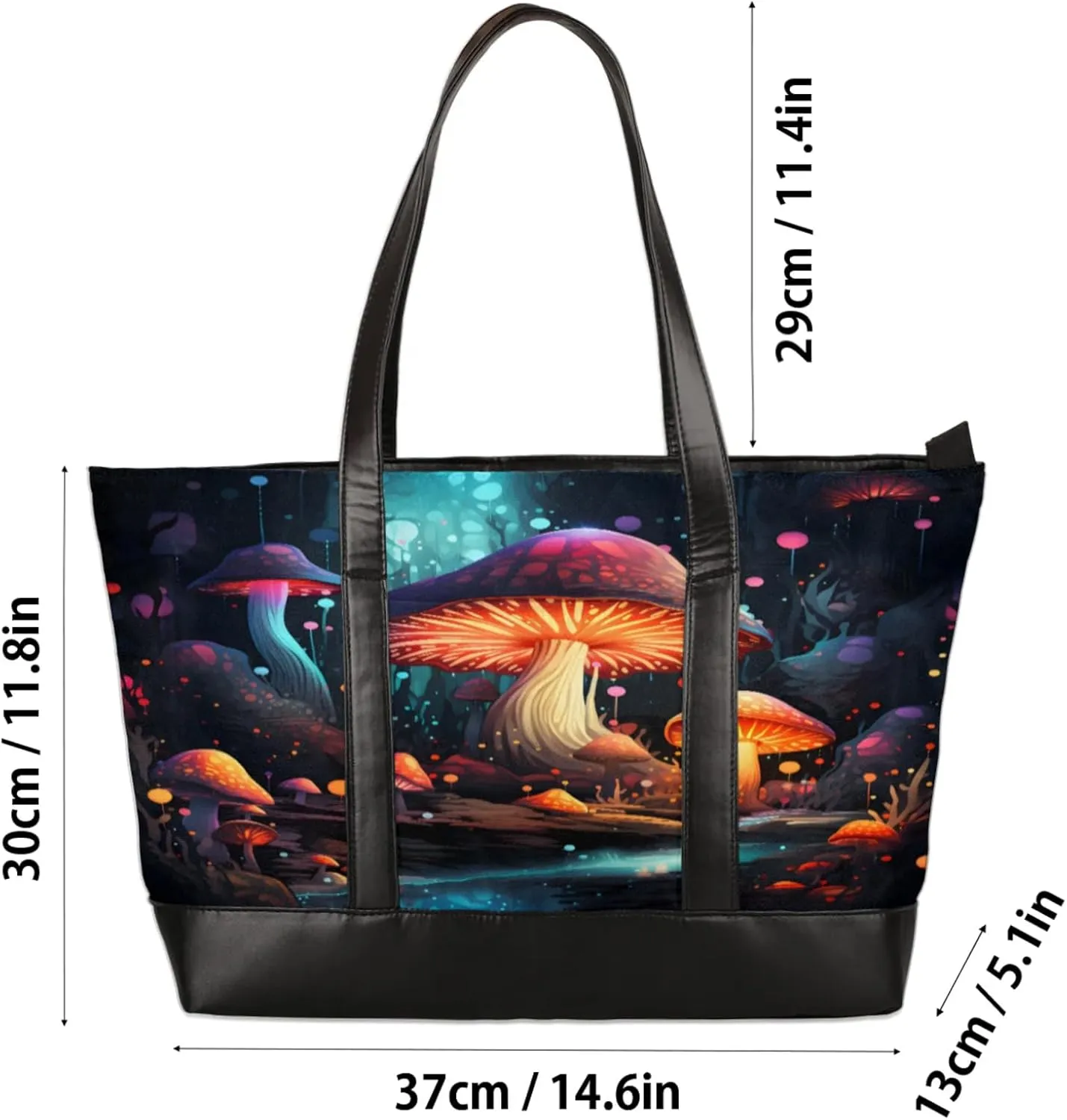 Women Tote Bag with Zipper, Shopper Handbag Travel Purse, PU Leather Laptop Tote Bags, Weekender Tote Bags