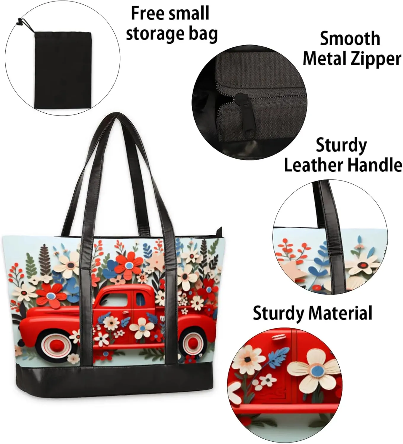 Women Tote Bag with Zipper, Shopper Handbag Travel Purse, PU Leather Laptop Tote Bags, Weekender Tote Bags