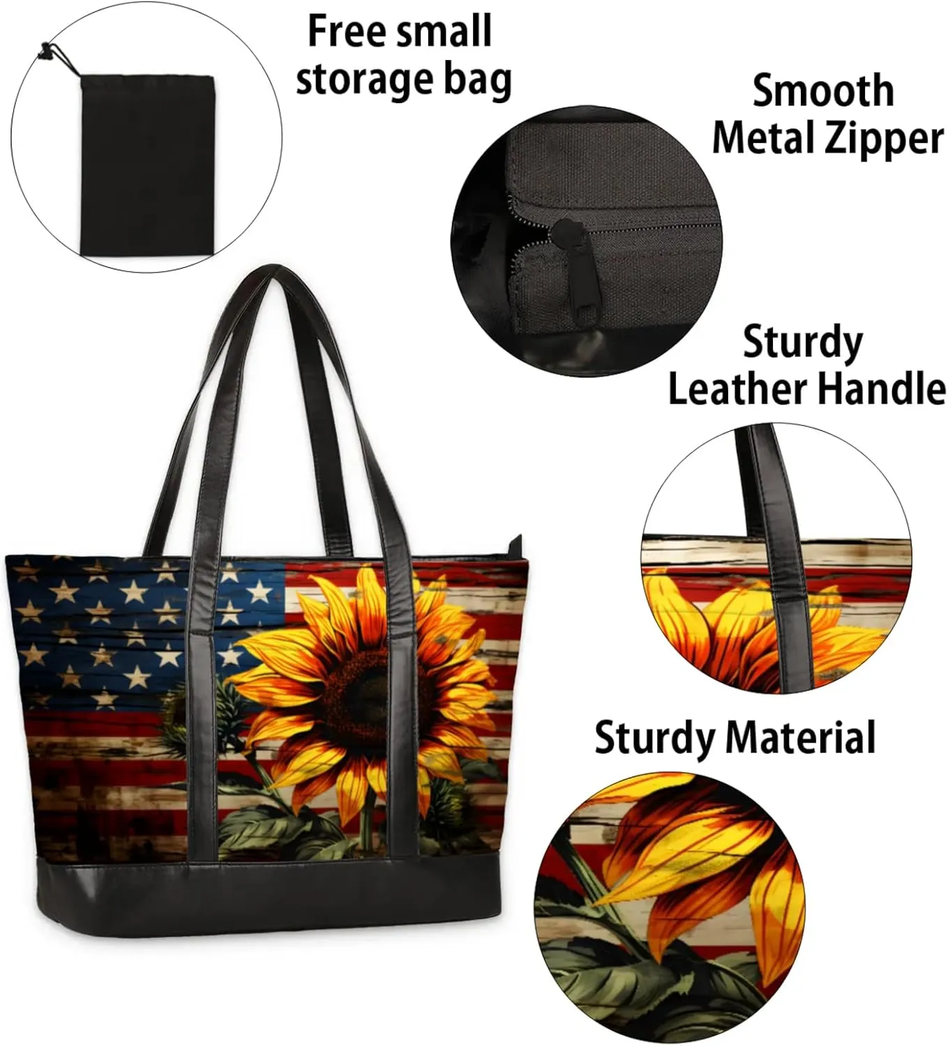 Women Tote Bag with Zipper, Shopper Handbag Travel Purse, PU Leather Laptop Tote Bags, Weekender Tote Bags