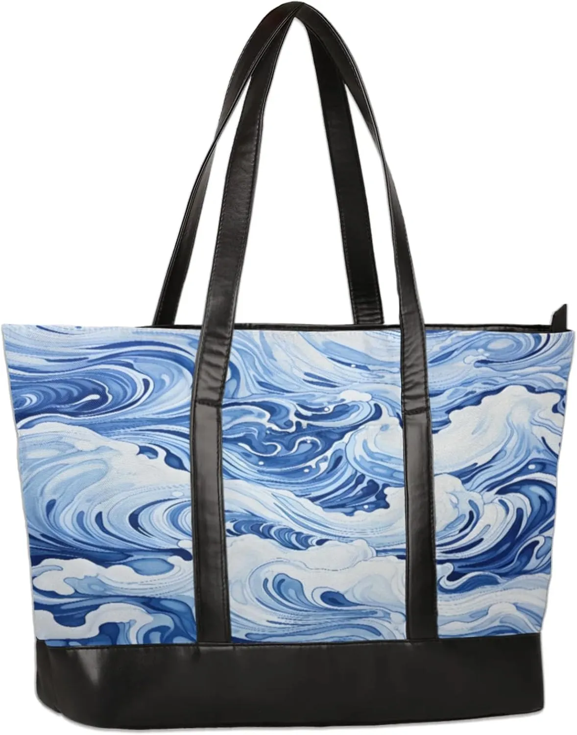 Women Tote Bag with Zipper, Shopper Handbag Travel Purse, PU Leather Laptop Tote Bags, Weekender Tote Bags