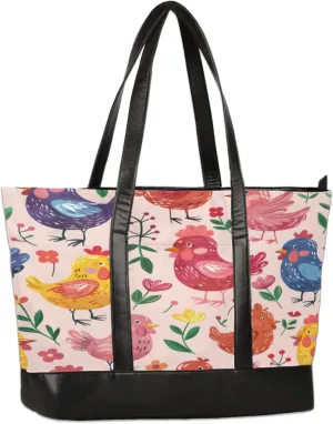 Women Tote Bag with Zipper, Shopper Handbag Travel Purse, PU Leather Laptop Tote Bags, Weekender Tote Bags