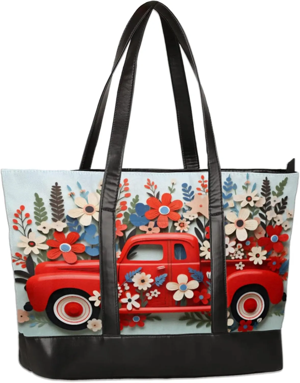 Women Tote Bag with Zipper, Shopper Handbag Travel Purse, PU Leather Laptop Tote Bags, Weekender Tote Bags