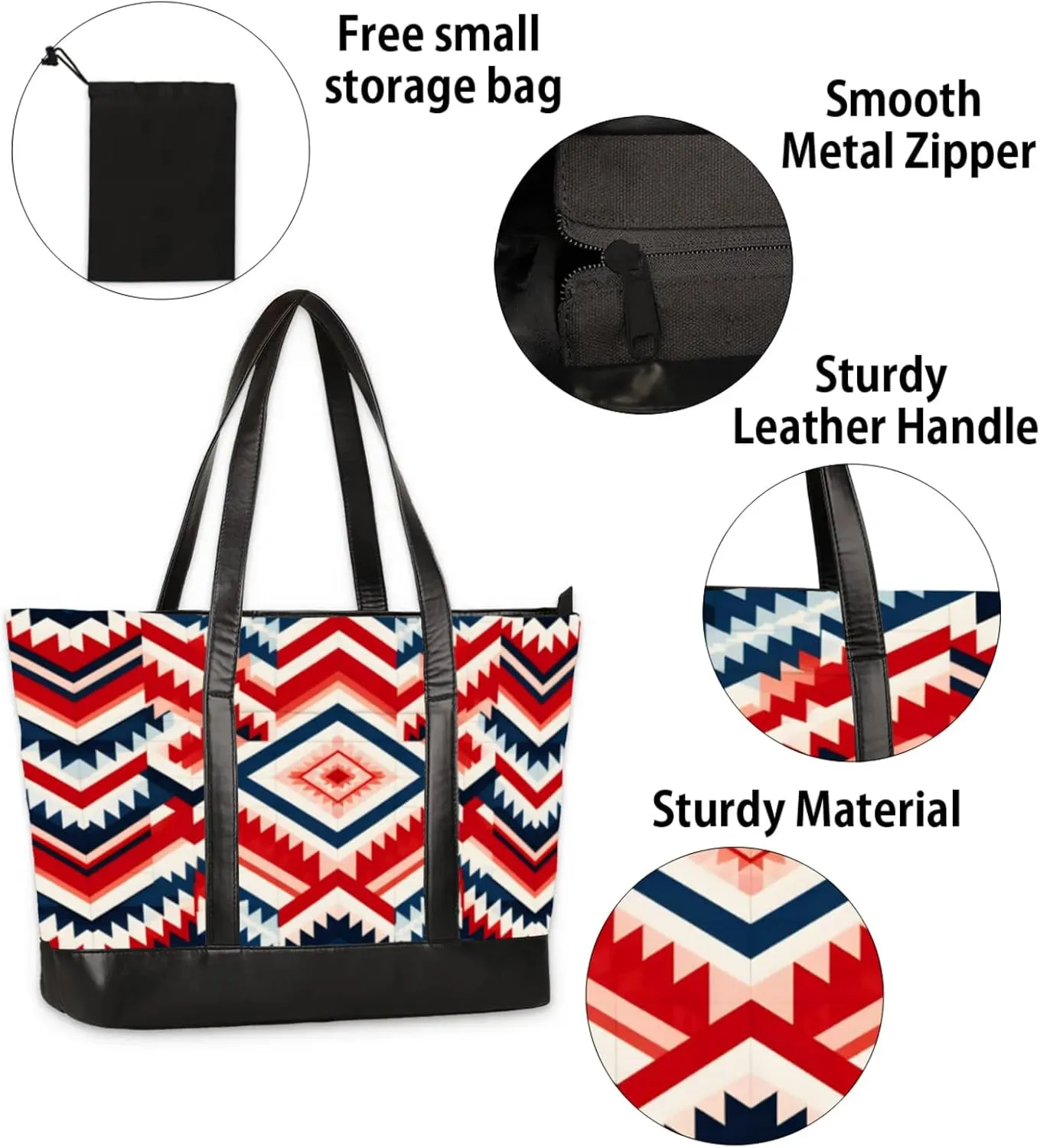 Women Tote Bag with Zipper, Shopper Handbag Travel Purse, PU Leather Laptop Tote Bags, Weekender Tote Bags