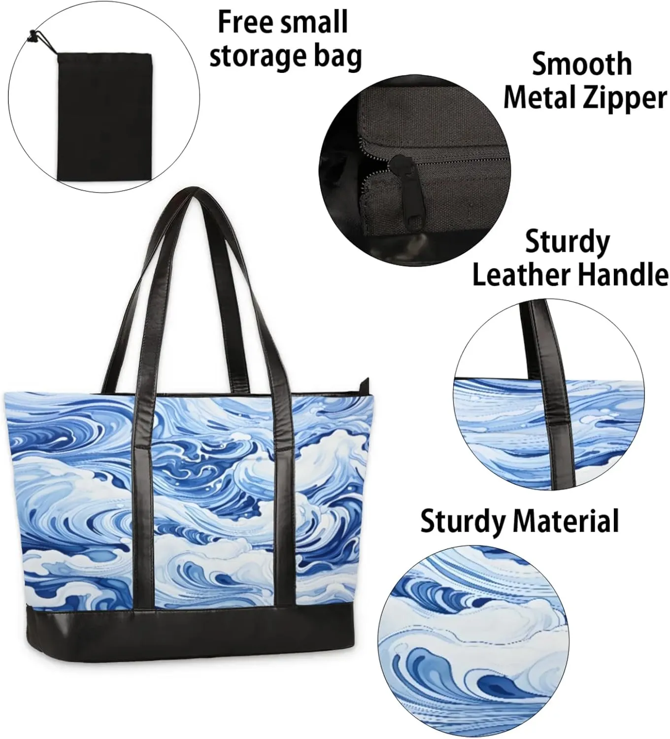Women Tote Bag with Zipper, Shopper Handbag Travel Purse, PU Leather Laptop Tote Bags, Weekender Tote Bags