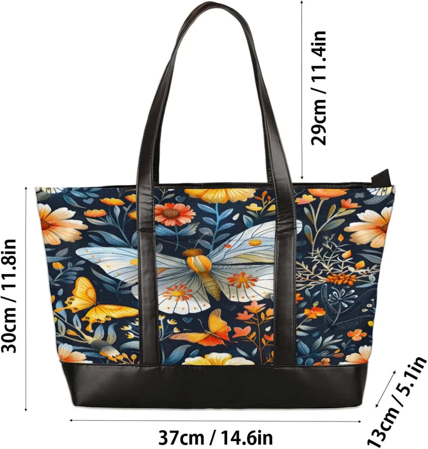 Women Tote Bag with Zipper, Shopper Handbag Travel Purse, PU Leather Laptop Tote Bags, Weekender Tote Bags