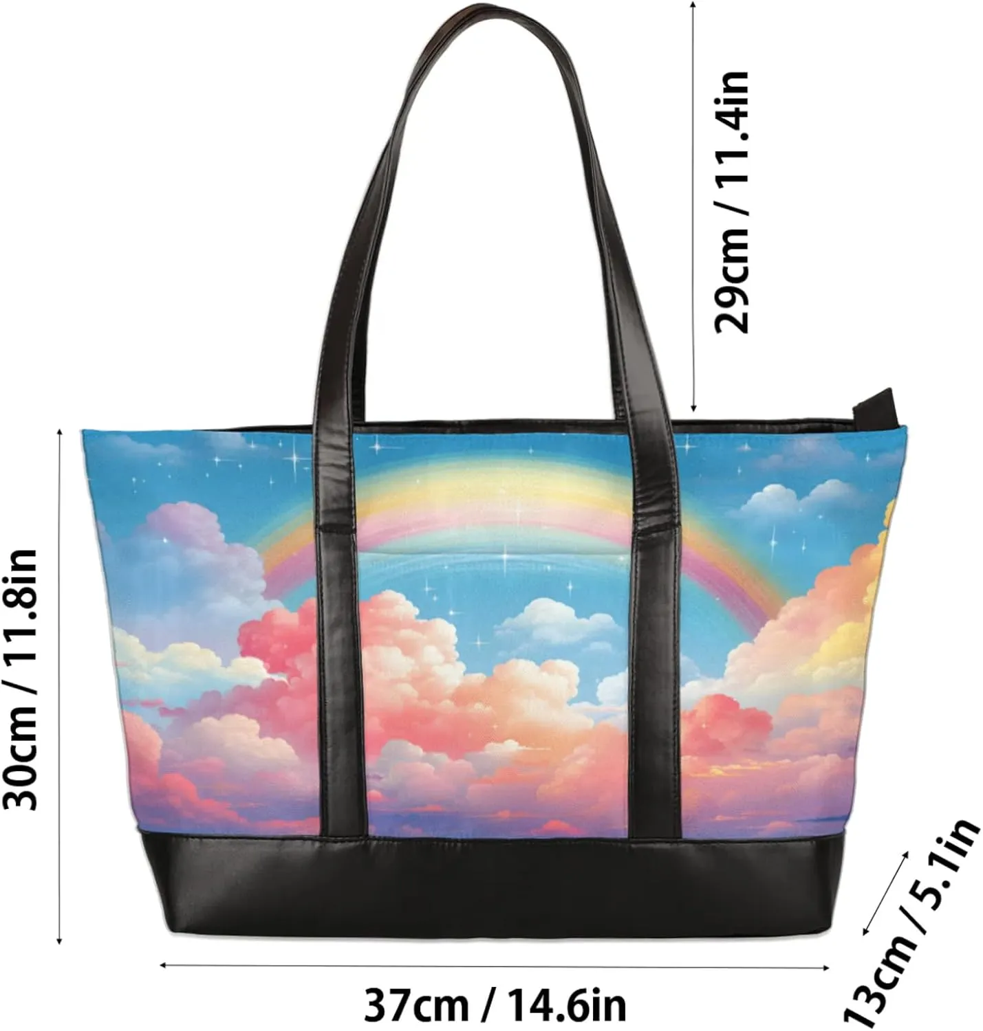 Women Tote Bag with Zipper, Shopper Handbag Travel Purse, PU Leather Laptop Tote Bags, Weekender Tote Bags
