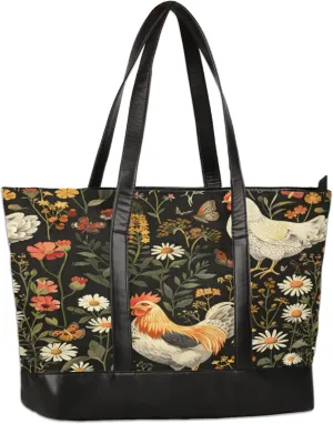 Women Tote Bag with Zipper, Shopper Handbag Travel Purse, PU Leather Laptop Tote Bags, Weekender Tote Bags