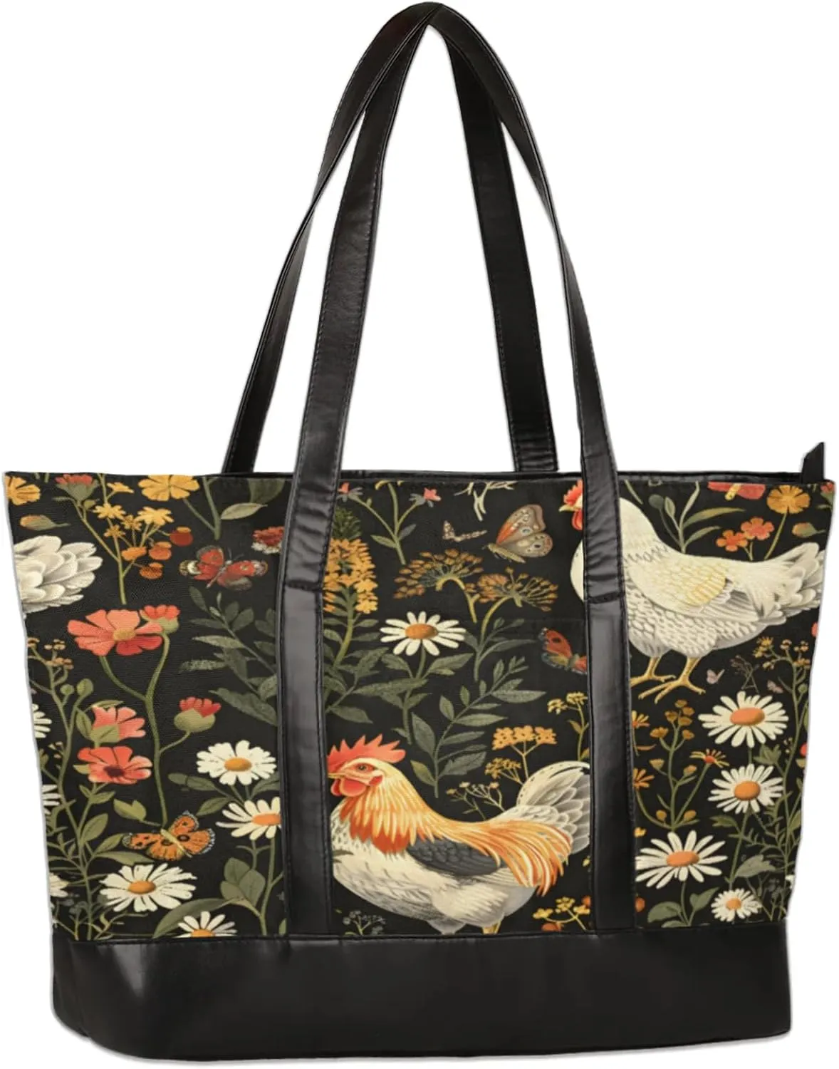 Women Tote Bag with Zipper, Shopper Handbag Travel Purse, PU Leather Laptop Tote Bags, Weekender Tote Bags