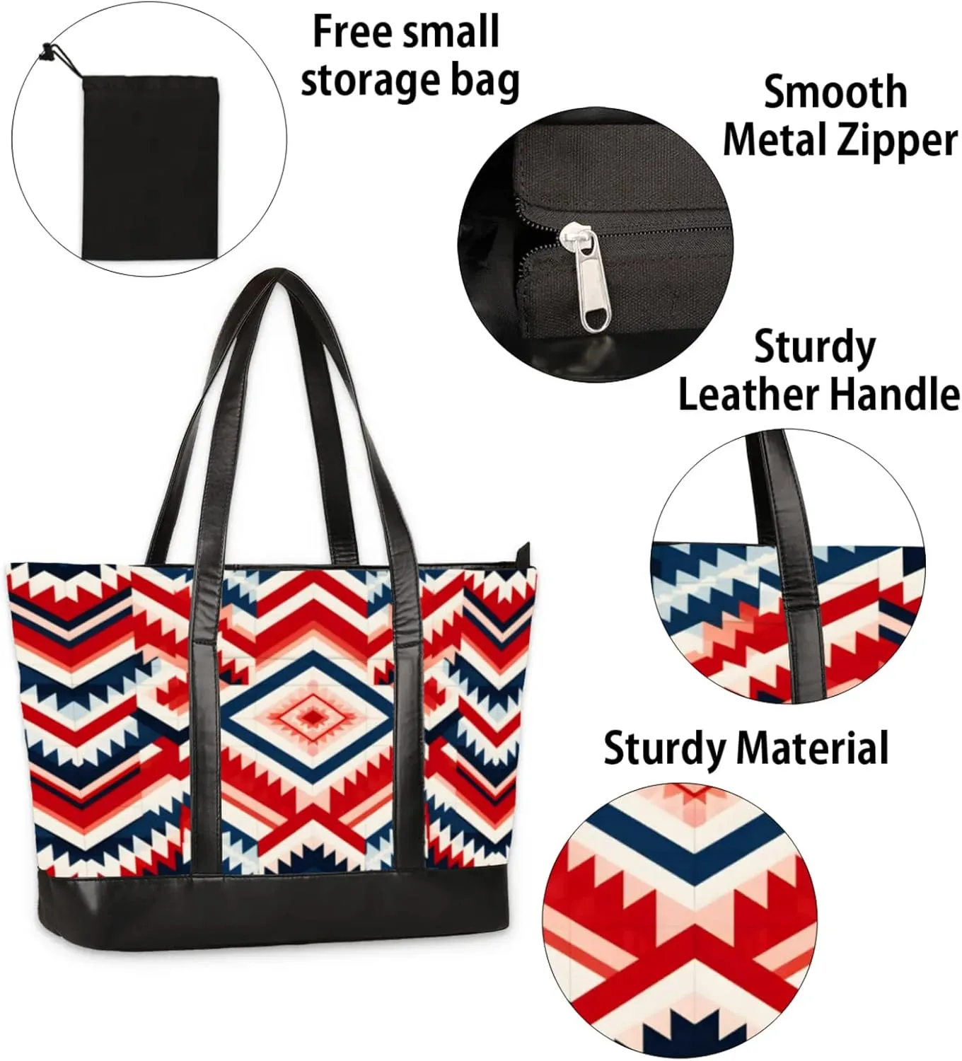 Women Tote Bag with Zipper, Shopper Handbag Travel Purse, PU Leather Laptop Tote Bags, Weekender Tote Bags