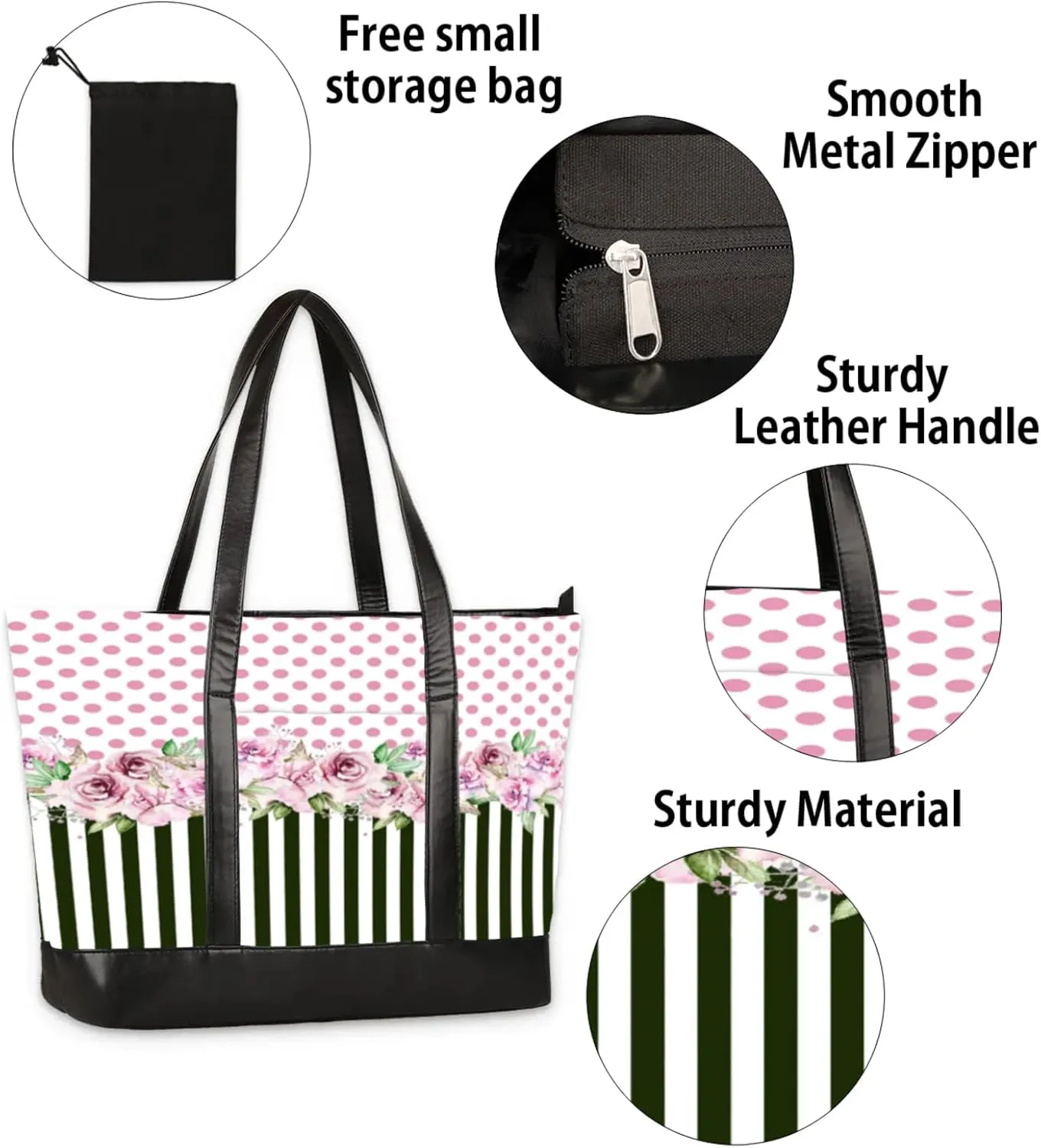 Women Tote Bag with Zipper, Shopper Handbag Travel Purse, PU Leather Laptop Tote Bags, Weekender Tote Bags