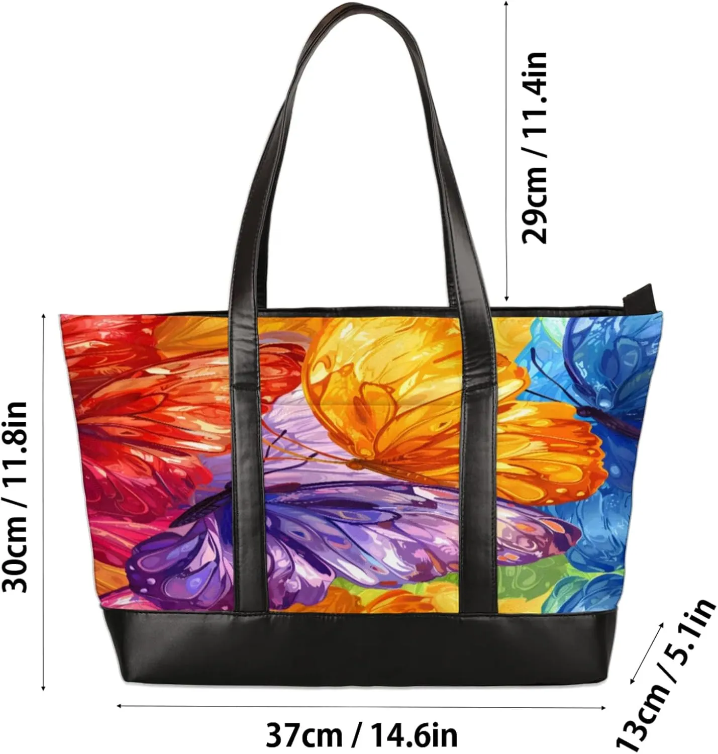 Women Tote Bag with Zipper, Shopper Handbag Travel Purse, PU Leather Laptop Tote Bags, Weekender Tote Bags