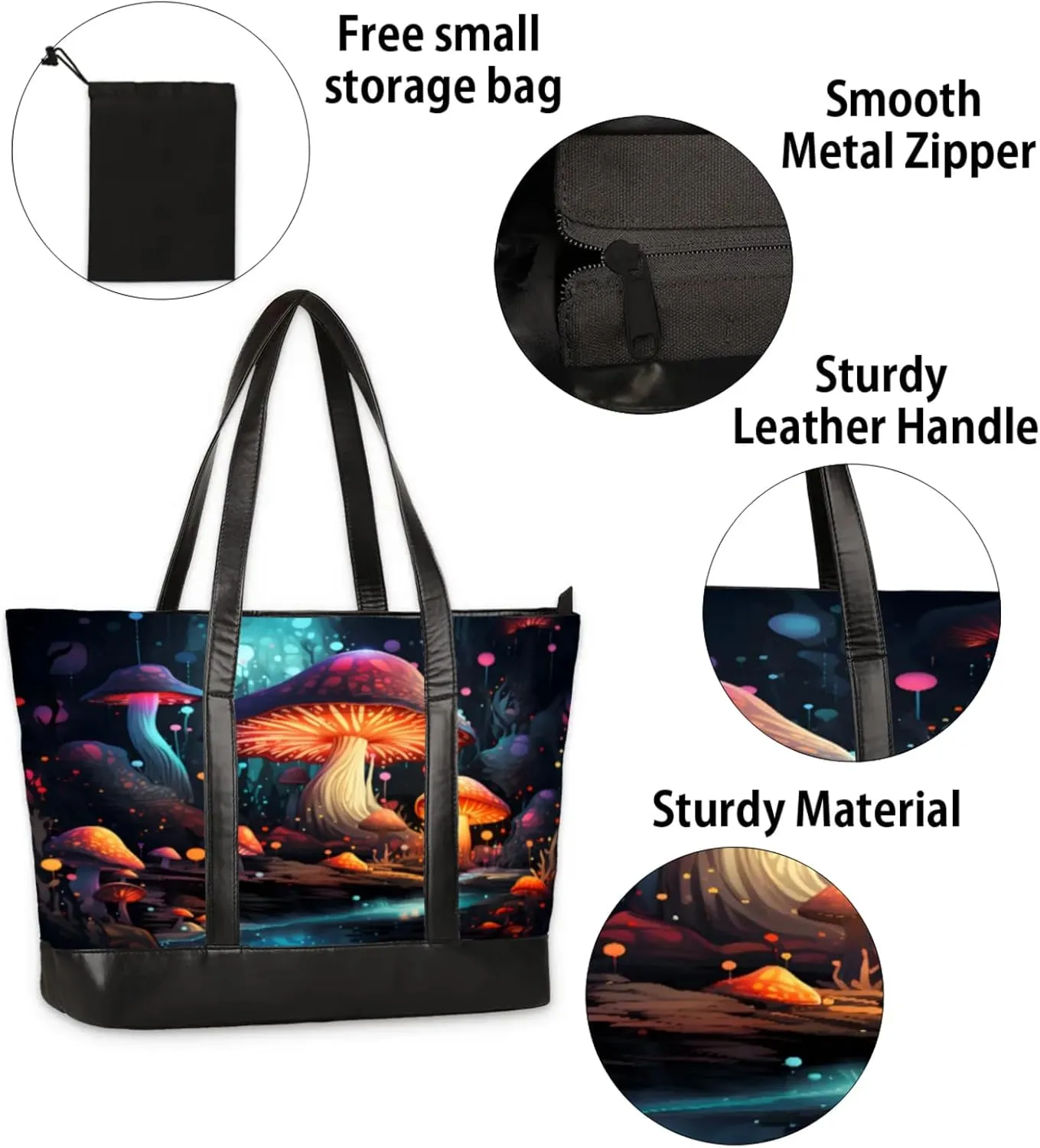 Women Tote Bag with Zipper, Shopper Handbag Travel Purse, PU Leather Laptop Tote Bags, Weekender Tote Bags