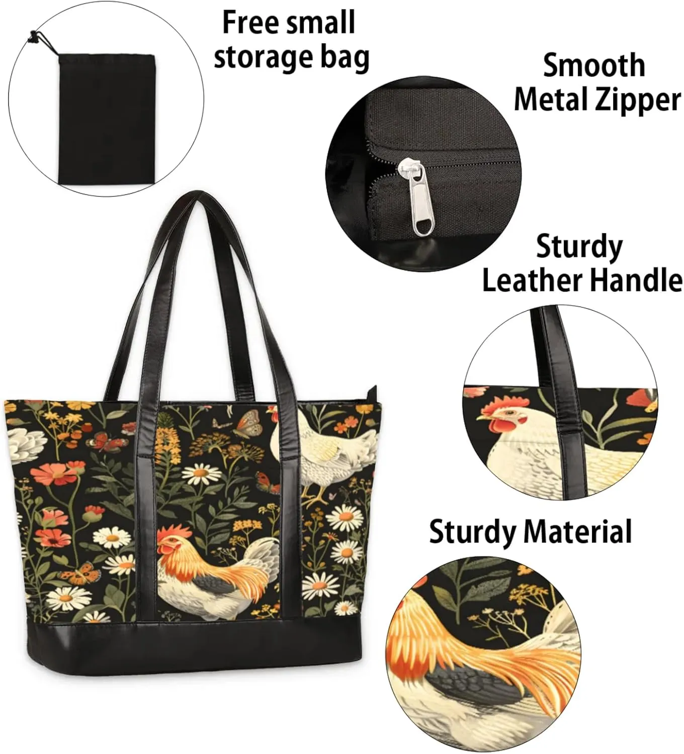 Women Tote Bag with Zipper, Shopper Handbag Travel Purse, PU Leather Laptop Tote Bags, Weekender Tote Bags